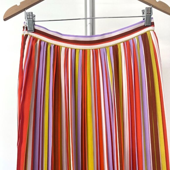Forever 21 Contemporary Colorful Stripe Pleated Midi A-Line Skirt Sz L - Picture 8 of 15